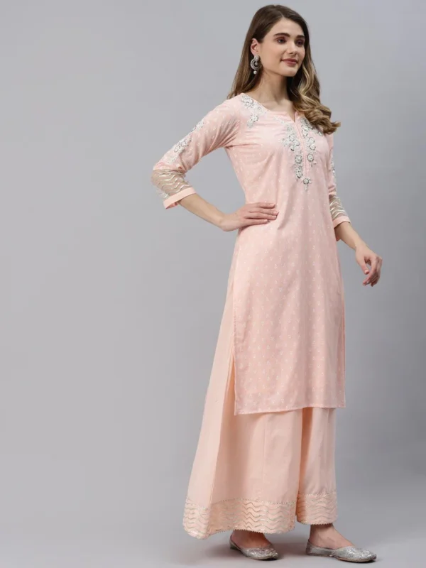 Divena Light Pink Kurta Palazzo Set with Net Dupatta - Image 5