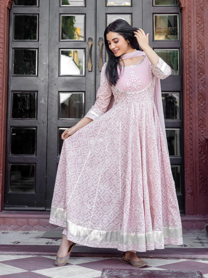 DK0657.2_720x Divena Light Pink Cotton Anarkali Kurta Pant set with Net Dupatta - Image 1
