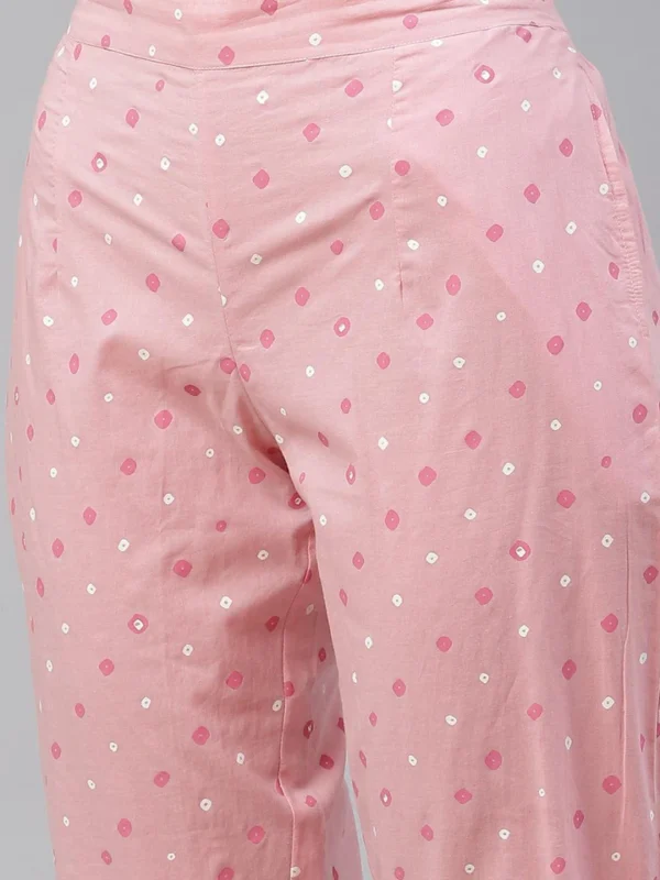 Divena Pink Cotton A-line kurta Pant set with Dupatta - Image 6