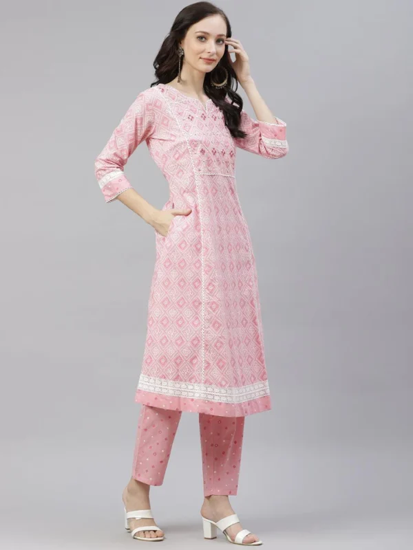 Divena Pink Cotton A-line kurta Pant set with Dupatta - Image 3