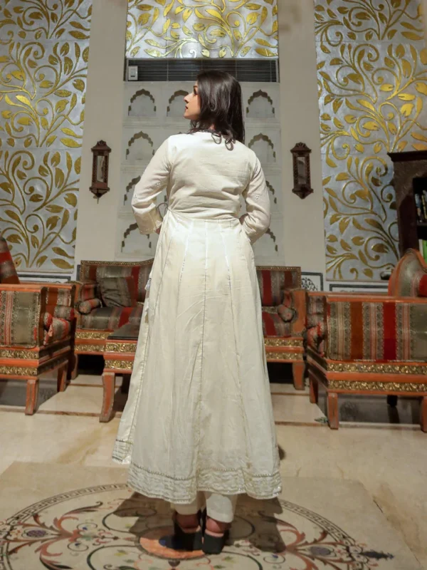 Divena Off White Cotton Anarkali kurta Pant Set - Image 5