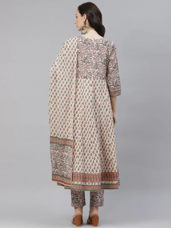 Divena Off white Floral anarkali kurta pant set with Dupatta - Image 4