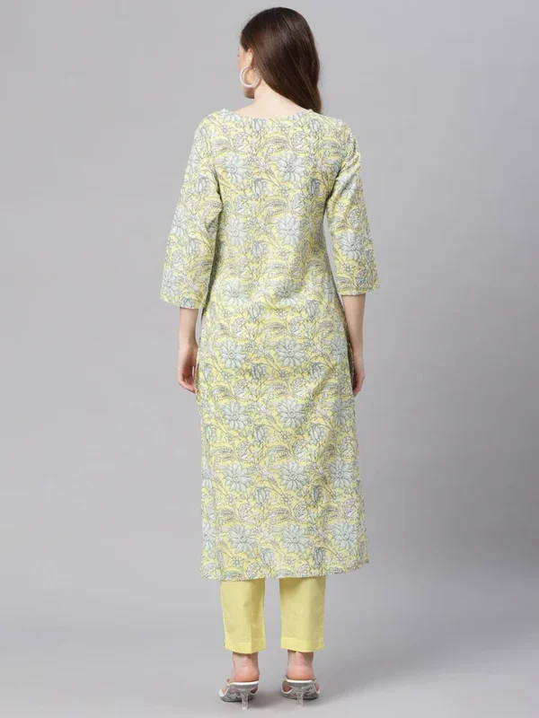 Divena yellow Cotton Straight Kurta pant set - Image 4