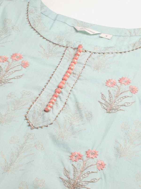 Divena Sea Green & Peach Cotton Kurta Sharara Set - Image 5