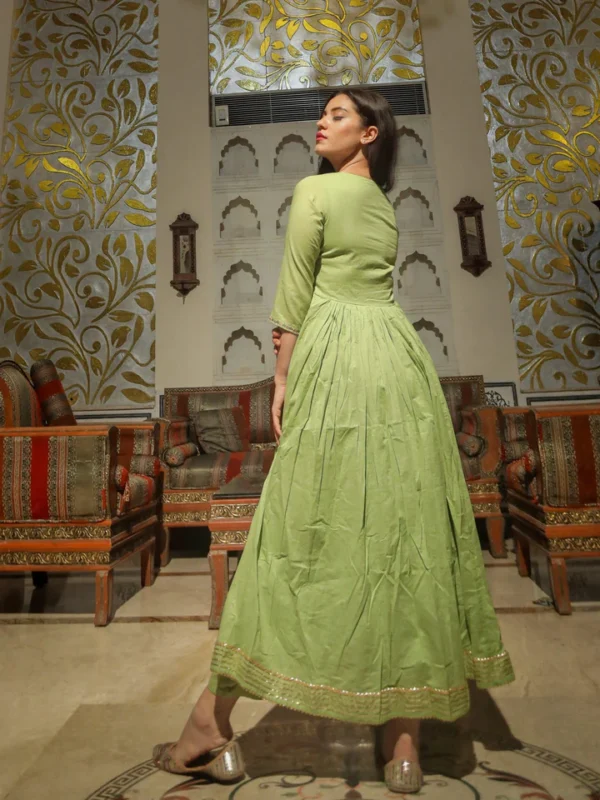 Divena Green Cotton Kurta Pant Set - Image 6