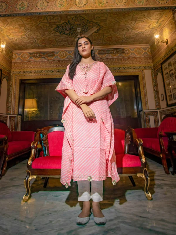 Divena Baby Pink Cotton Laheriya Kaftan - Image 5