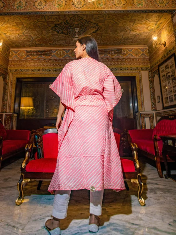 Divena Baby Pink Cotton Laheriya Kaftan - Image 6