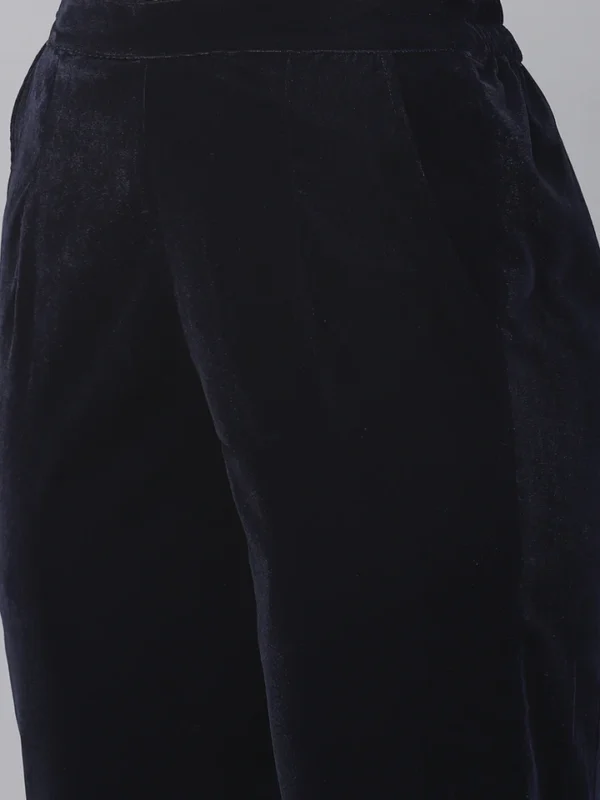 Divena Royal Navy Blue Velvet Zardozi work Embroidered Kurta Pant With Net Dupatta set - Image 8