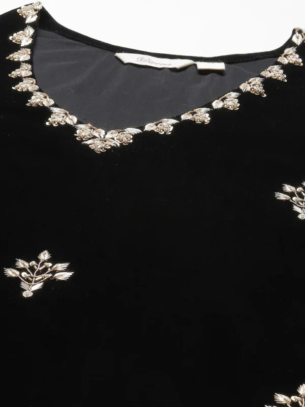 Divena Black Velvet hand work Kurta pant With Net Dupatta set - Image 6