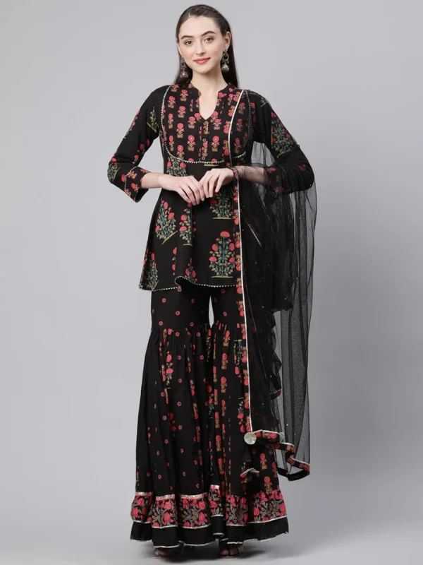 Divena Black Peplum Top Sharara Set with Dupatta - Image 2