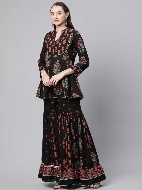 Divena Black Peplum Top Sharara Set with Dupatta - Image 3