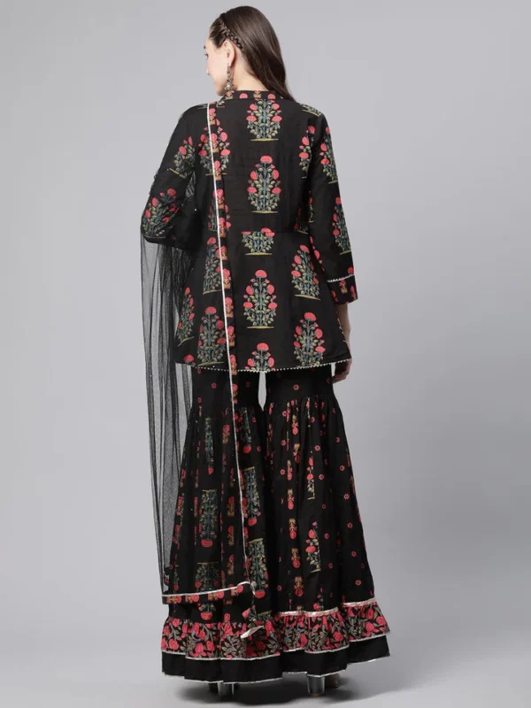 Divena Black Peplum Top Sharara Set with Dupatta - Image 4