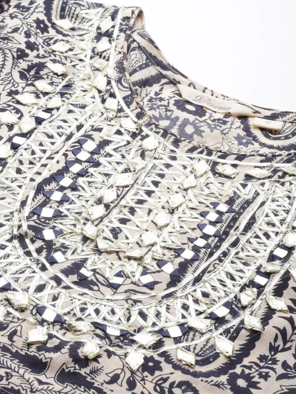 Divena Beige Cotton Straight Kurta pant set with Dupatta - Image 5