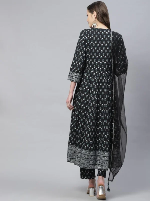 Divena Black Anarkali Kurta Pant set with Net Dupatta - Image 4