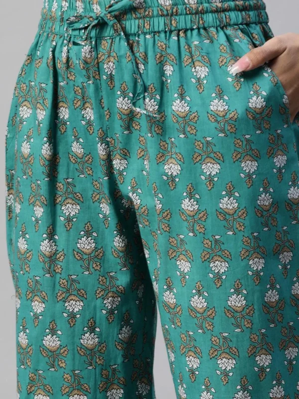 Divena Green Cotton Floral Printed Three Piece Indowestern Kurta Pant Set with Jacket - Image 7