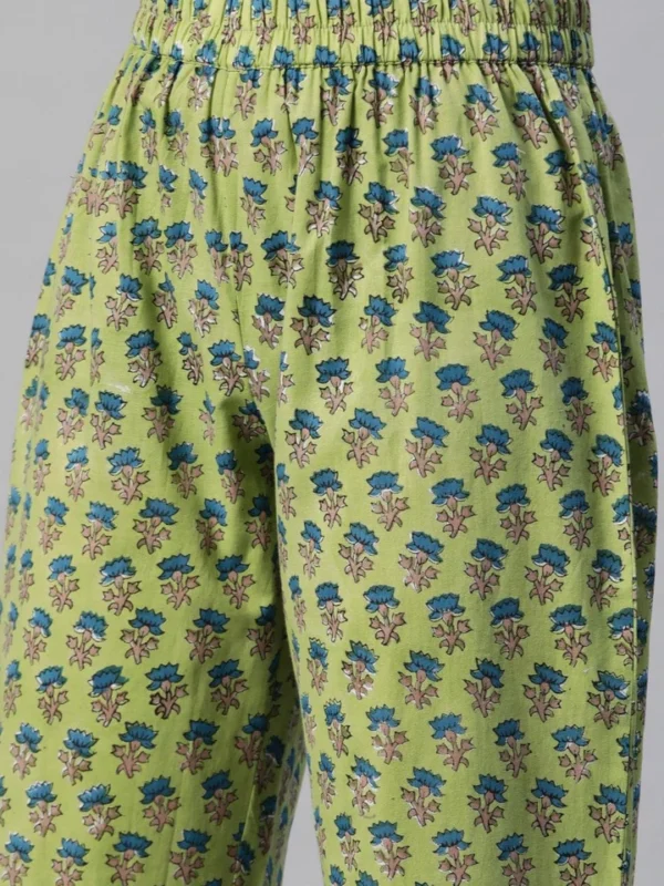 Divena Green Cotton Hand Block Printed Kurta Pant set with Dupatta - Image 4