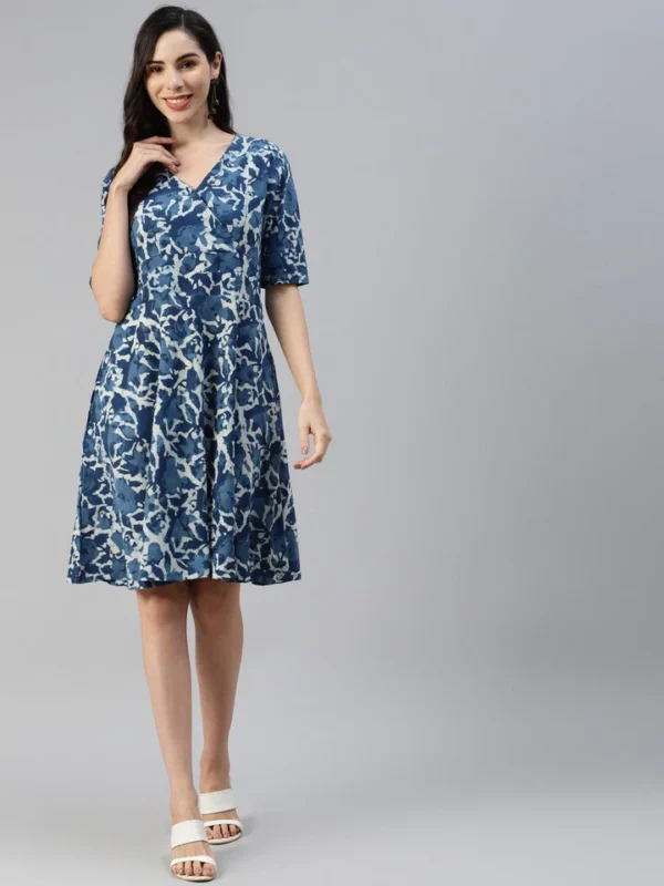 Divena Indigo Hand Block Printed Short Dress - Image 3