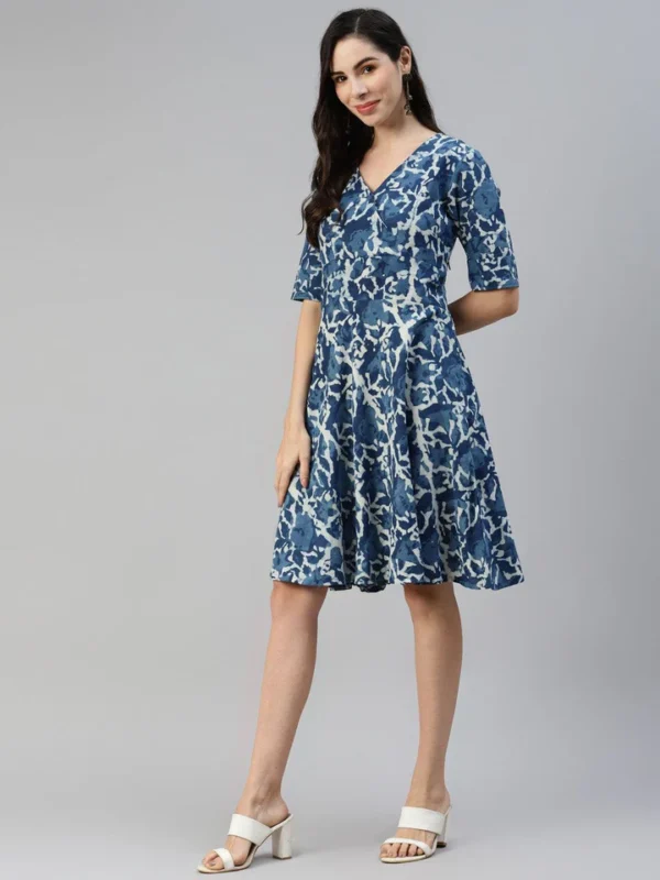 Divena Indigo Hand Block Printed Short Dress - Image 2