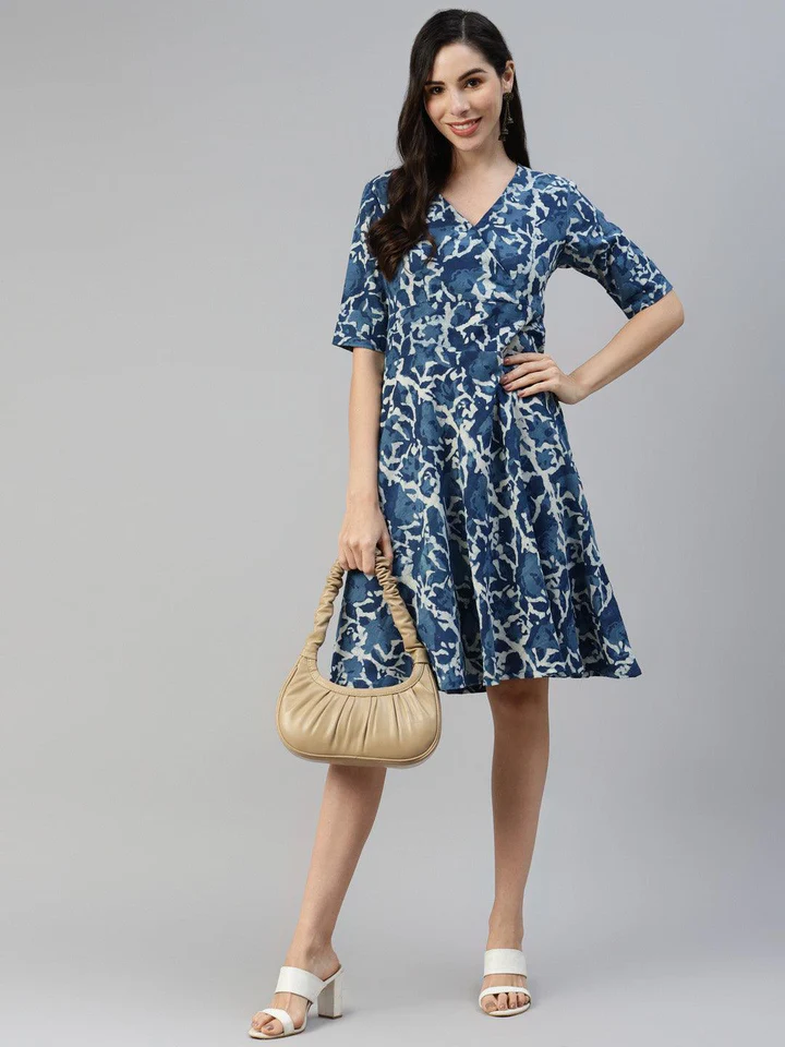 DK0706.5_720x Divena Indigo Hand Block Printed Short Dress - Image 1
