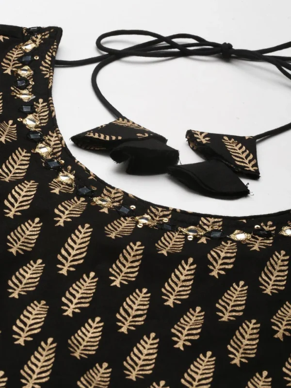 Divena Black Gold Printed Cotton Kurta Sharara Set with Dupatta - Image 5