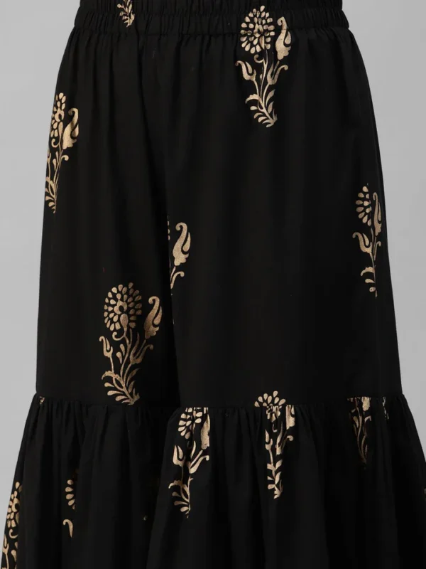Divena Black Gold Printed Cotton Kurta Sharara Set with Dupatta - Image 6