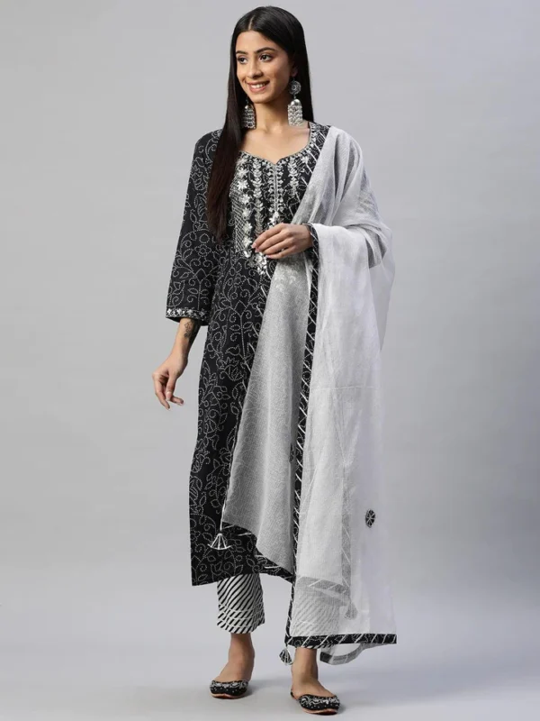 Divena Black and White Cotton Kurta Pant Set With Dupatta - Image 2