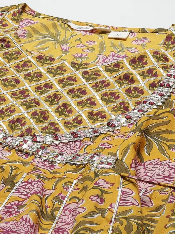 Divena Mustard Cotton Anarkali Kurta Palazzo Set With Dupatta - Image 5