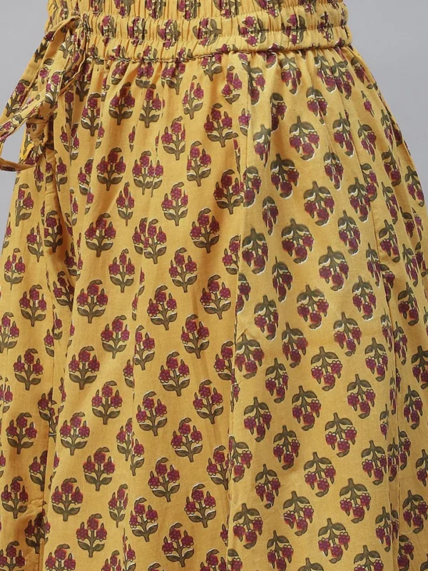 Divena Mustard Cotton Anarkali Kurta Palazzo Set With Dupatta - Image 6