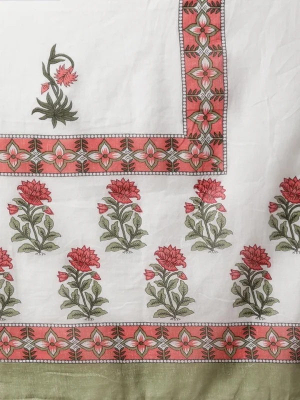 Divena White Floral Kurta pant set with Mulmul Dupatta - Image 7