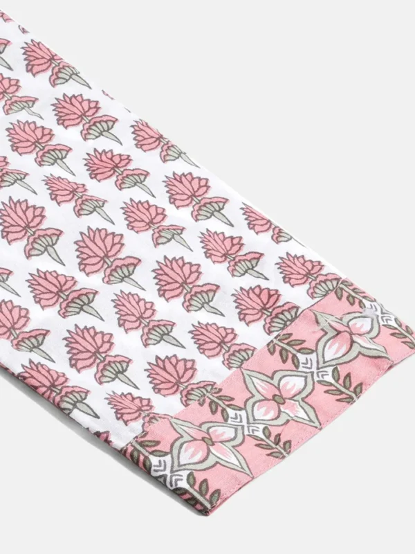 Divena White Floral Kurta pant set with Mulmul Dupatta - Image 8