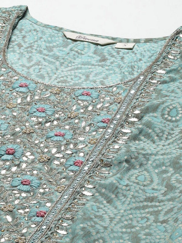 Divena Blue Hand Work Bandhani Printed Muslin Kurta Pant Set with Dupatta - Image 5