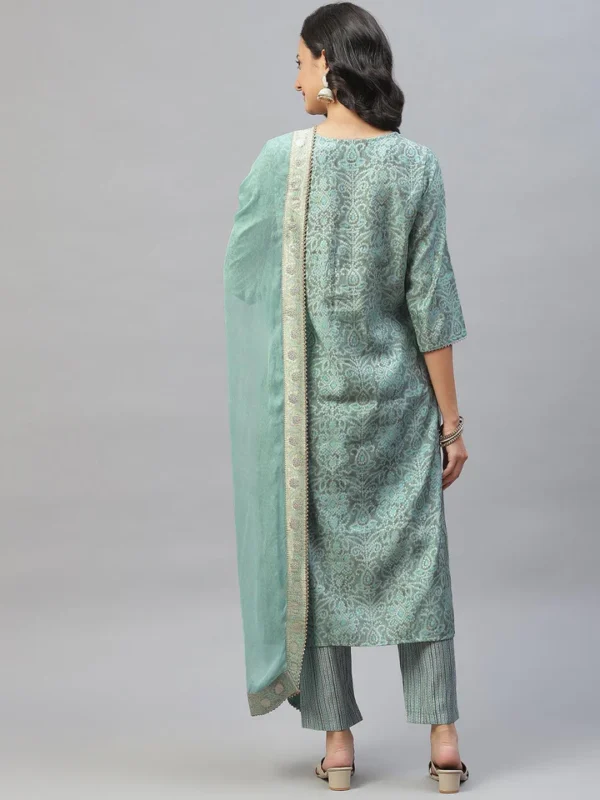 Divena Blue Hand Work Bandhani Printed Muslin Kurta Pant Set with Dupatta - Image 4