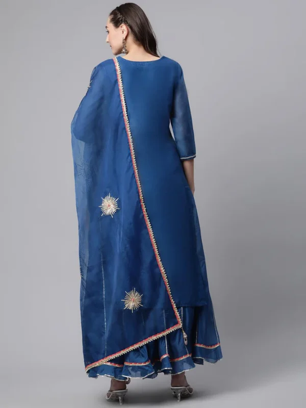 Divena Blue Solid Chenderi Kurta Skirt Set with Dupatta - Image 3