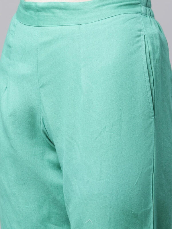 Divena Green Chanderi Kurta Cotton pant set With Chiffon leheriya Dupatta - Image 6