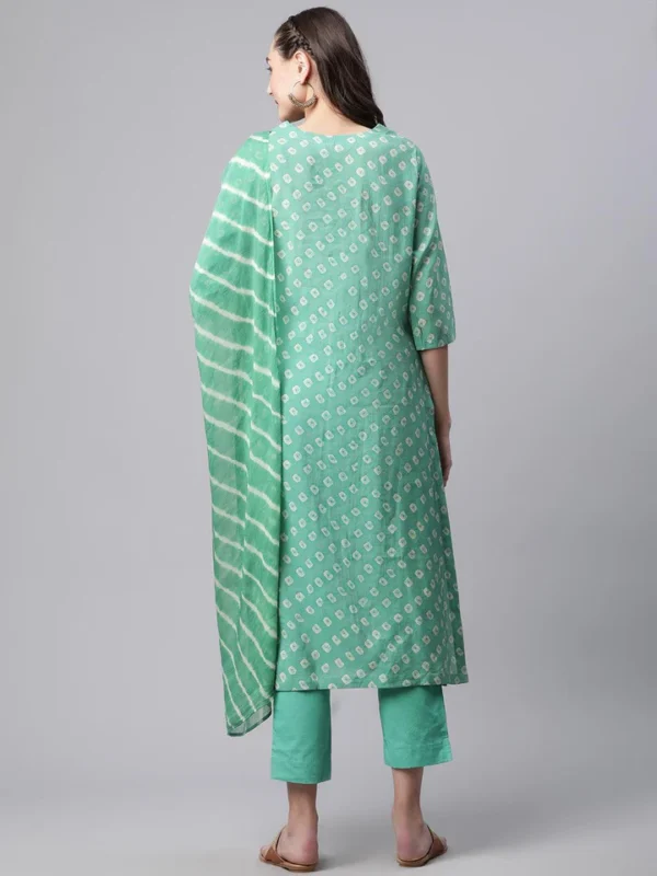 Divena Green Chanderi Kurta Cotton pant set With Chiffon leheriya Dupatta - Image 4