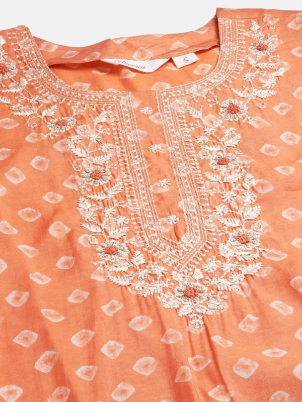Divena Orange Chanderi Kurta Cotton pant set With Chiffon leheriya Dupatta - Image 5
