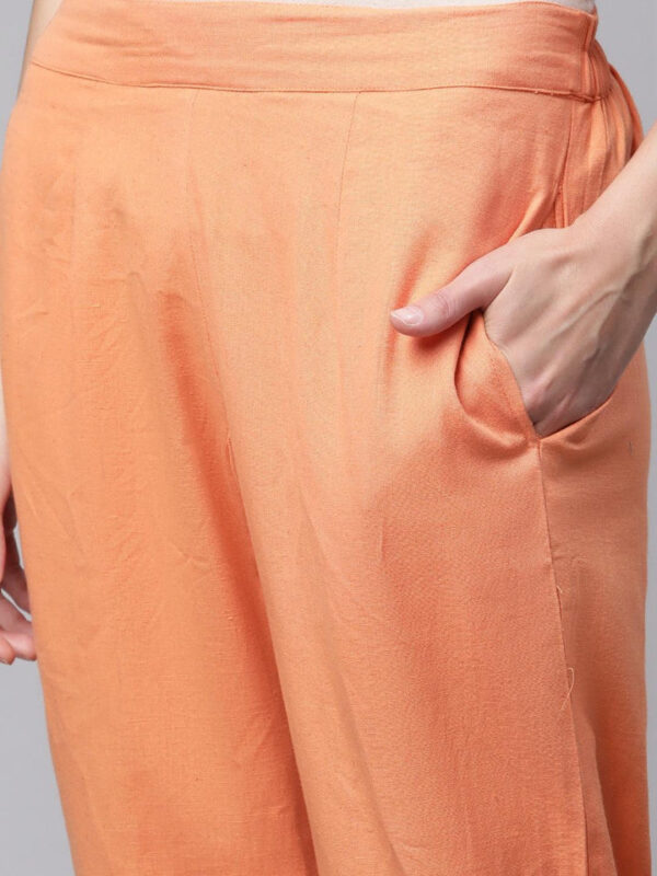 Divena Orange Chanderi Kurta Cotton pant set With Chiffon leheriya Dupatta - Image 6