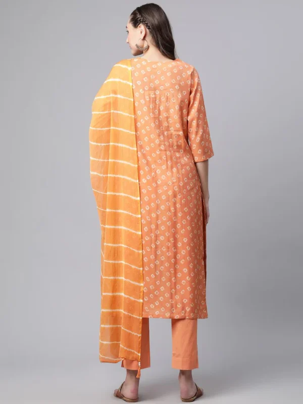 Divena Orange Chanderi Kurta Cotton pant set With Chiffon leheriya Dupatta - Image 4