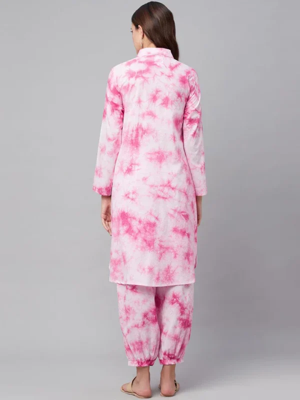 Divena Pink Cotton Shirt Style Kurta Hem Cuffed Pant Set - Image 5