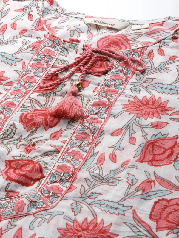 Divena White Floral Printed Kurta Pant Set with Dupatta - Image 5