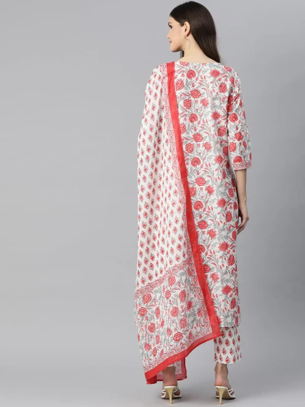 Divena White Floral Printed Kurta Pant Set with Dupatta - Image 4