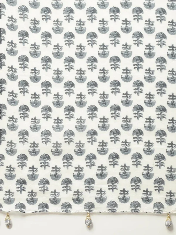 Divena Grey and White Floral Printed Kurta Pant Set with Dupatta - Image 7