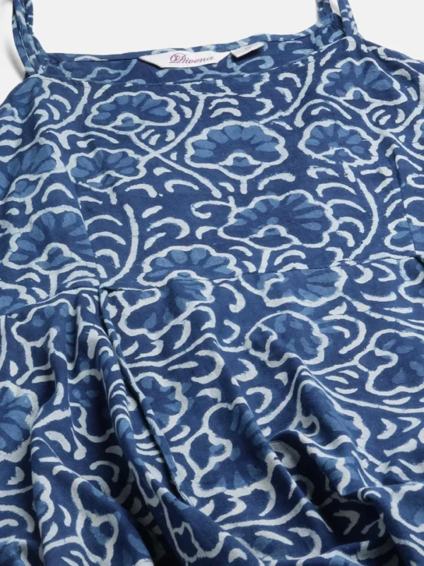 Divena Indigo Hand Block Printed Anarkali Kurta Pant Set with Dupatta - Image 4