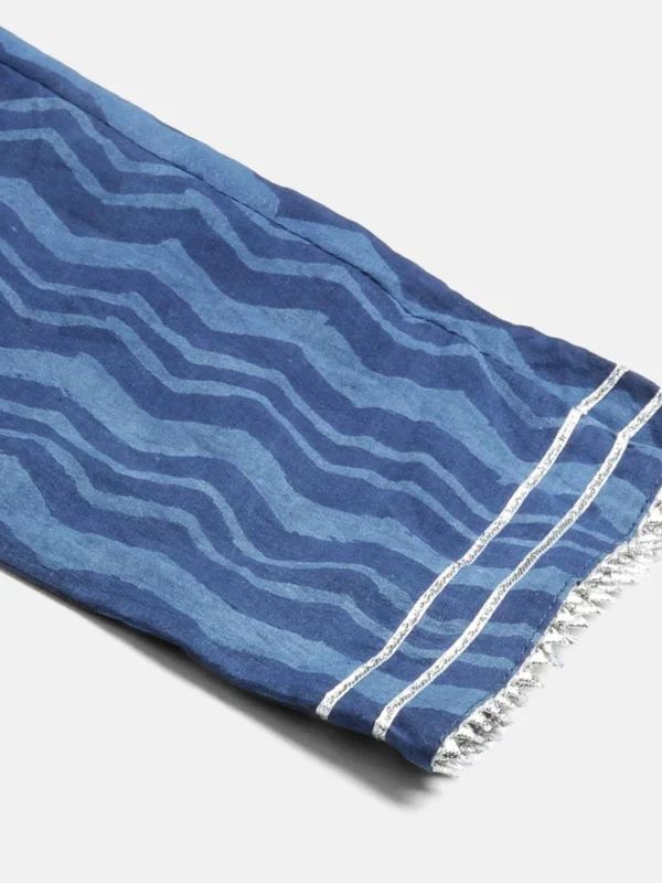 Divena Indigo Hand Block Printed Anarkali Kurta Pant Set with Dupatta - Image 8