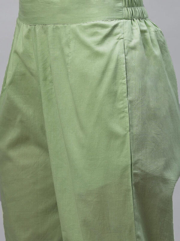 Divena Light Green Hand Painted Floral Anarkali Kurta Pant Set with Dupatta - Image 6