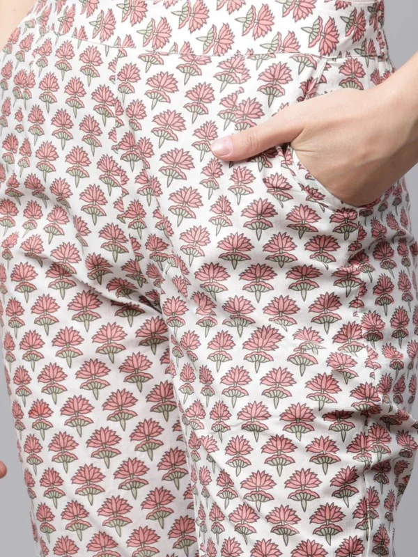 Divena White Floral Anarkali Kurta pant set with Mulmul Dupatta - Image 5