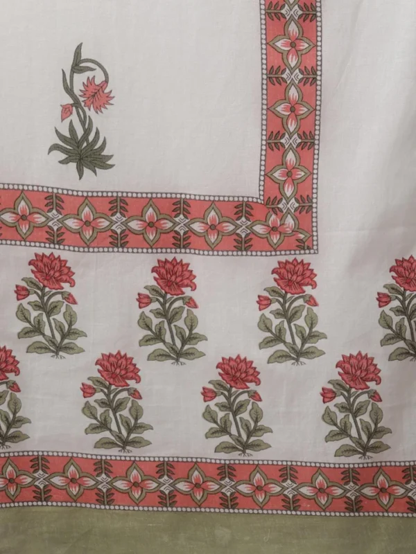 Divena White Floral Anarkali Kurta pant set with Mulmul Dupatta - Image 6