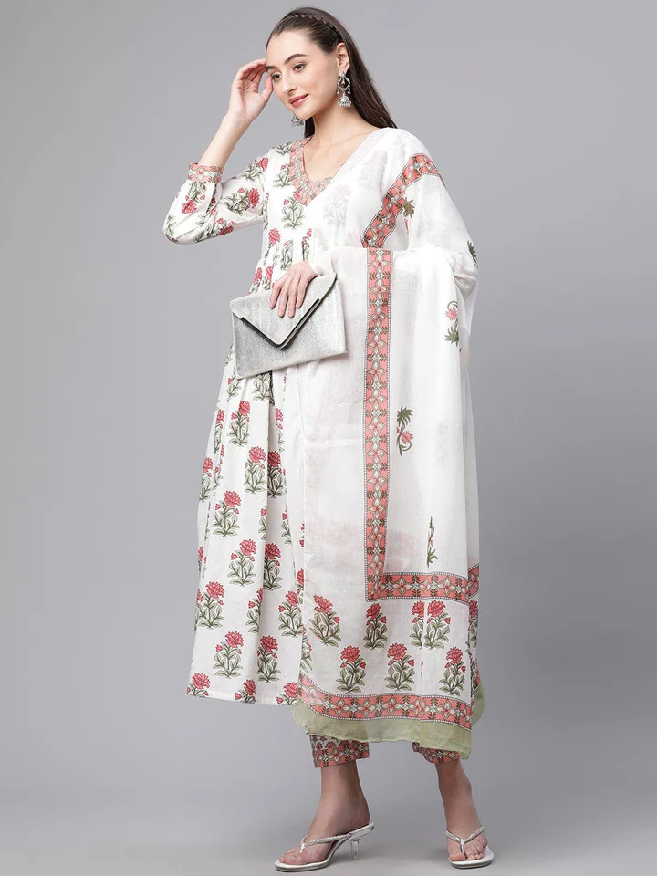 DK0750.7_720x Divena White Floral Anarkali Kurta pant set with Mulmul Dupatta - Image 1