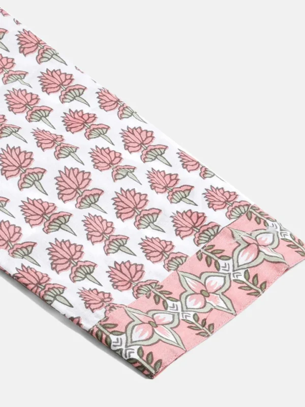 Divena White Floral Anarkali Kurta pant set with Mulmul Dupatta - Image 8