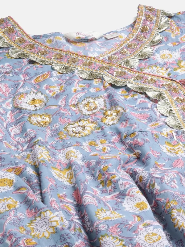 Divena Cotton Floral printed Anarkali kurta Pant set With Dupatta - Image 5
